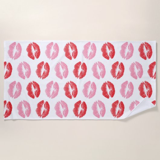 Rode en roze lippen, patroon van lippen, lippensti strandlaken (Voorkant)