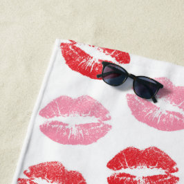 Rode en roze lippen, patroon van lippen, lippensti strandlaken