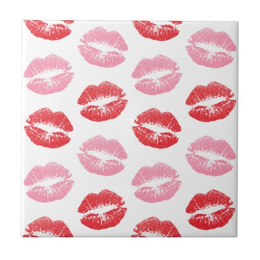 Rode en roze lippen, patroon van lippen, lippensti tegeltje (Voorkant)