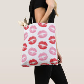Rode en roze lippen, patroon van lippen, lippensti tote bag (Dichtbij)