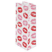 Rode en roze lippen, patroon van lippen, lippensti wijn cadeautas (Voorkant Gekanteld)