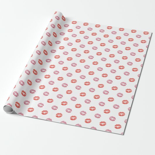 Rode en Roze Lippenstift Kusjes Cadeaupapier (Uitgerold)