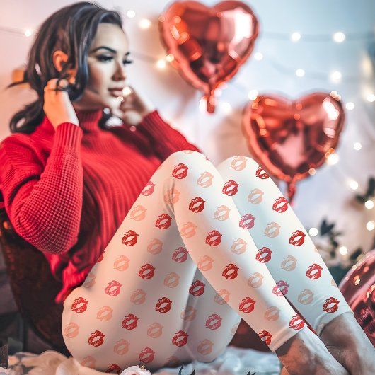 Rode en roze lipstick kus print leggings