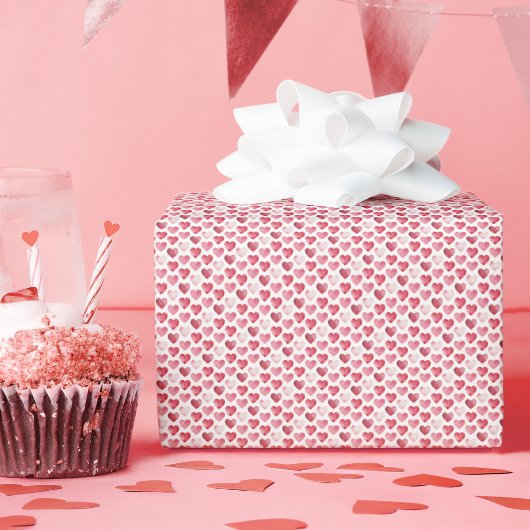 Rode en Roze Mini Waterverf Hartjes Cadeaupapier
