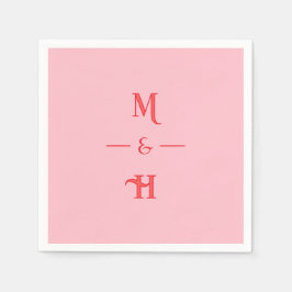 Rode en Roze Minimalistische Monogram Trouwfeest Servet