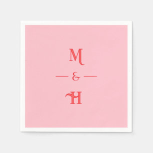 Rode en Roze Minimalistische Monogram Trouwfeest Servet