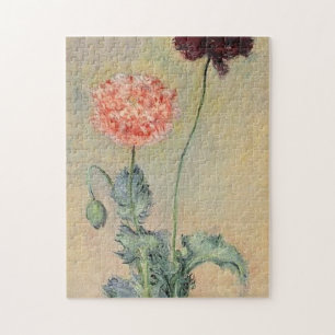 Rode en roze papaver legpuzzel