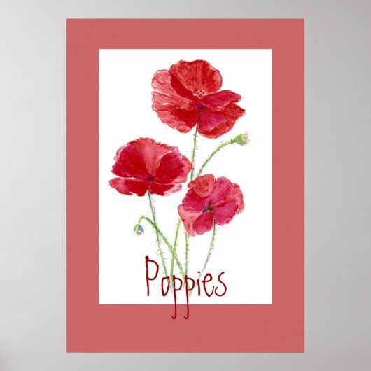 Rode en roze papavers, tuin, bloemen poster (Voorkant)
