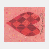 Rode en roze patchwork hart gepersonaliseerd fleece deken (Voorkant (Horizontaal))