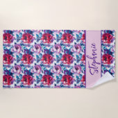 Rode en roze pioenroos bloesems strandlaken (Voorkant)