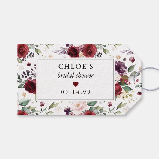 Rode en Roze Roos Bloemrijke Bruidsdouche Cadeaulabel (Voorkant (Horizontaal))