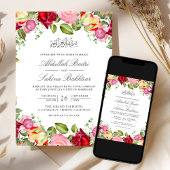 Rode en roze rozen bloemenmoslim bruiloft kaart