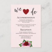 Rode en Roze Rozen Bruiloft Details Informatiekaartje (Voorkant)