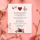 Rode en Roze Rozen Bruiloft Details Informatiekaartje