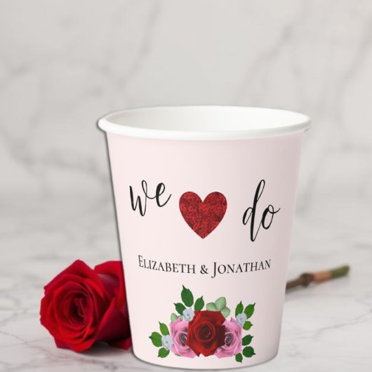 Rode en Roze Rozen Bruiloft Papieren Bekers