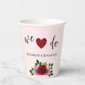 Rode en Roze Rozen Bruiloft Papieren Bekers (Voorkant)