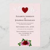 Rode en Roze Rozen Couples Shower Folie Uitnodiging (Voorkant)