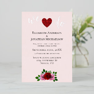 Rode en Roze Rozen Couples Shower Folie Uitnodiging
