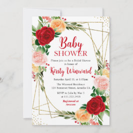 Rode en Roze Rozen & Gouden Lijst Baby Shower Kaart