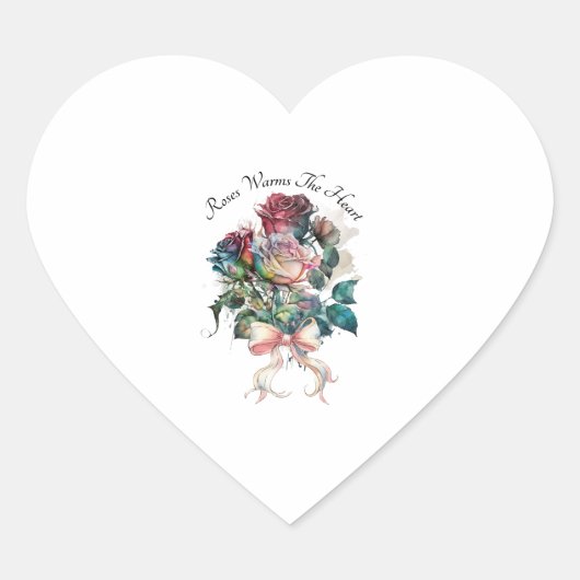 Rode en roze rozen met een strik  hart sticker (Voorkant)