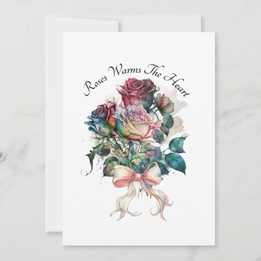 Rode en roze rozen met een strik kaart (Voorkant)
