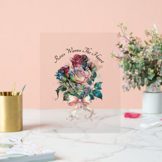 Rode en roze rozen met een strik kaart acryl bord