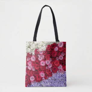 Rode en Roze Rozen met Kleurrijke Gypsophila Tote Bag