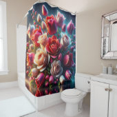 Rode en roze rozen met regendruppels douchegordijn (In situ)