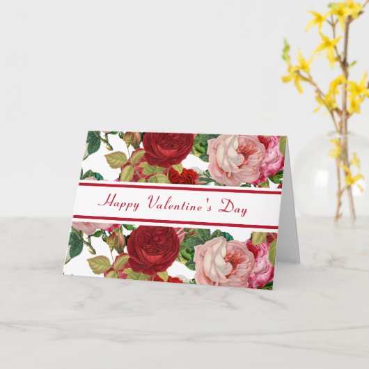  rode en roze rozen / Valentijnsdag Kaart (Gele Bloem)