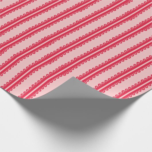 Rode en roze ruffle streep cadeaupapier (Hoek)