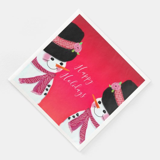 Rode en roze sneeuwpop servet (Hoek)