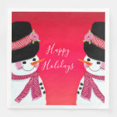 Rode en roze sneeuwpop servet (Voorkant)