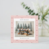 Rode en roze sterren behang foto kerstkaart (Staand voorkant)