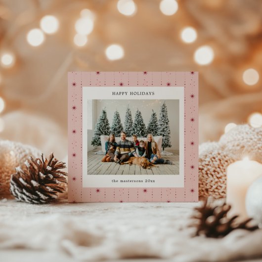 Rode en roze sterren behang foto kerstkaart