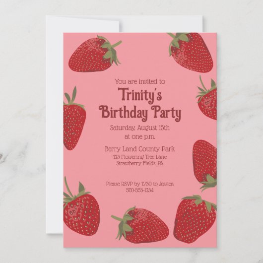 Rode en Roze Strawberry Custom Party Kaart (Voorkant)