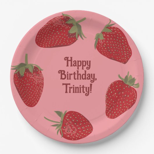 Rode en Roze Strawberry Custom Party Papieren Bordje (Voorkant)