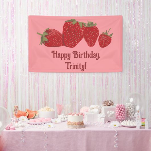 Rode en Roze Strawberry Custom Party Spandoek (Feest)