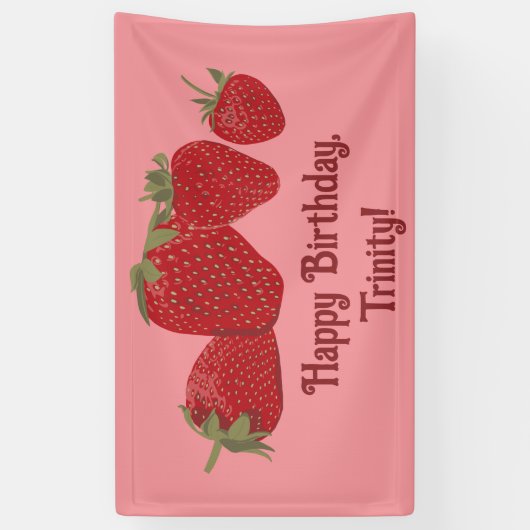 Rode en Roze Strawberry Custom Party Spandoek (Verticaal)