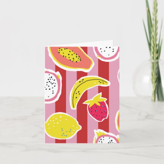 rode en roze streep kaart met tropisch fruit (Voorkant)