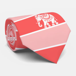 Rode en roze strepen met witte olifant stropdas