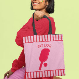 Rode en Roze Strepen Pickleball Gepersonaliseerd Tote Bag