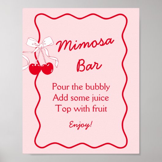Rode en Roze Strik Bruidsdouche Mimosa Bar Poster (Voorkant)