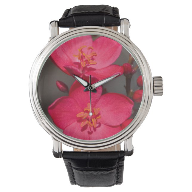 Rode en roze tropische Fiji Flowers Horloge (Voorkant)