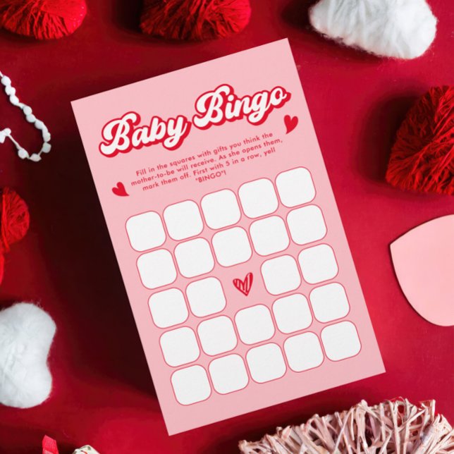Rode en Roze Valentijn Baby shower Baby Bingo Game (Creator heeft geüpload)