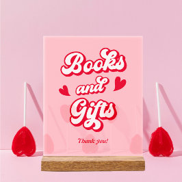 Rode en Roze Valentijn Baby shower Boeken en Gesch Acryl Bord