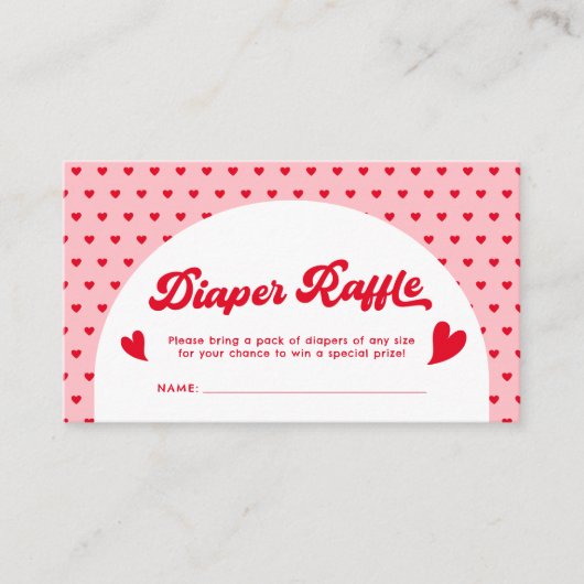 Rode en Roze Valentijn Baby shower Luier Raffle Informatiekaartje (Voorkant)