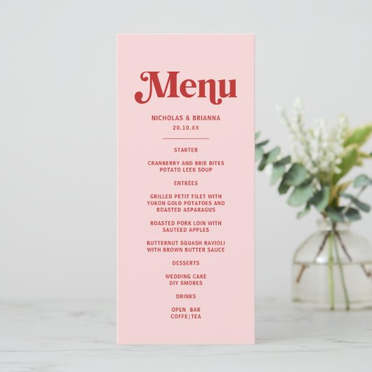 Rode en Roze Valentijn Bruiloft Menu (Staand voorkant)