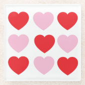 Rode en roze Valentijnsdag harten Glazen Onderzetter (Voorkant)