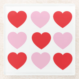 Rode en roze Valentijnsdag harten Glazen Onderzetter