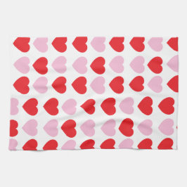 Rode en roze Valentijnsdag harten Theedoek